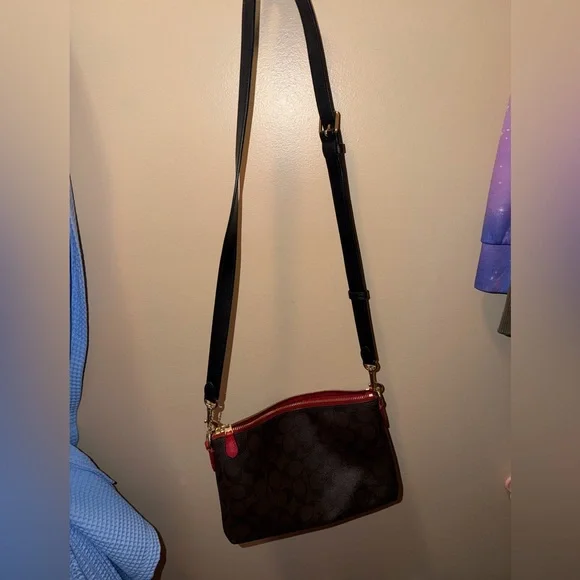 Coach Signature Brown and Red Crossbody Bag - Picture 2 of 3